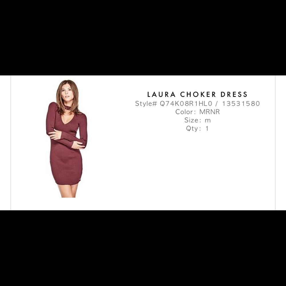 GUESS Laura Choker Dress Burgundy Bodycon Long Sleeve Y2K Inspired